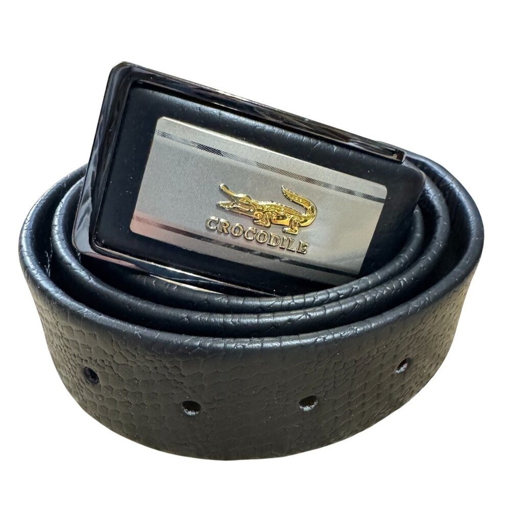 NWB Premium Belt Crocodile Print Black Leather w/ Buckle Sz 46" w/ Box Mens